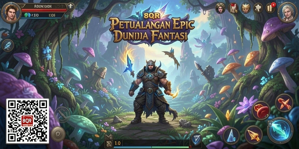 Tangkapan layar utama 8QR menampilkan aksi pertempuran epik dalam RPG.