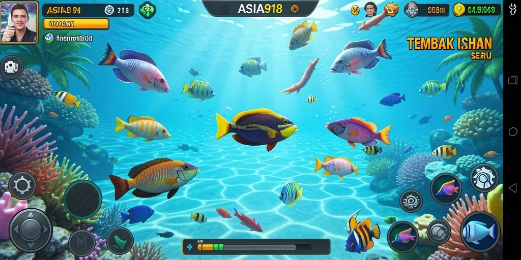 Tampilan gameplay seru dalam ASIA918 dengan berbagai ikan yang menunggu untuk ditangkap.