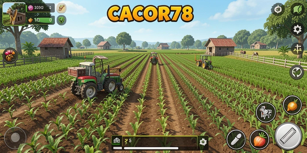 Tampilan menarik dari gameplay CACOR78 yang menggambarkan aktivitas bertani.