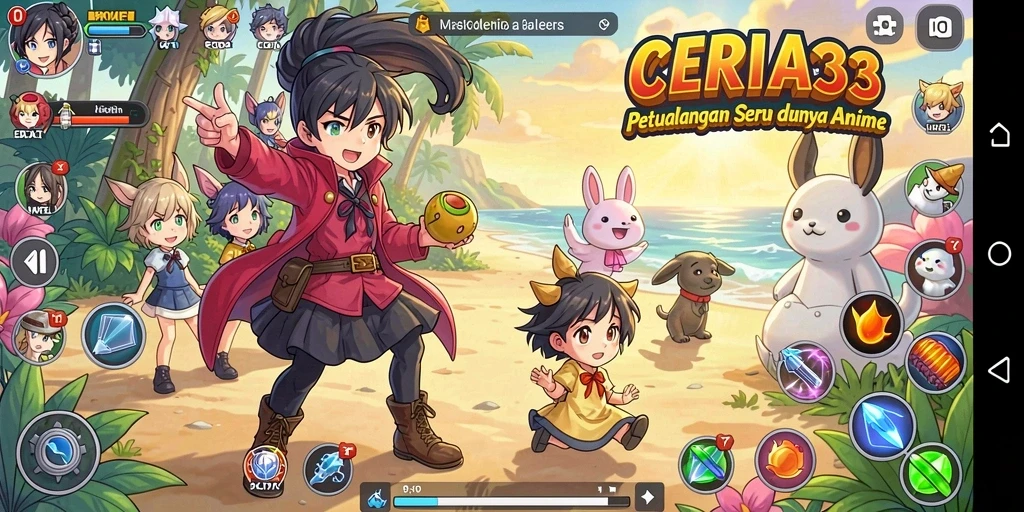 Tampilan gameplay seru dengan karakter anime yang menarik.