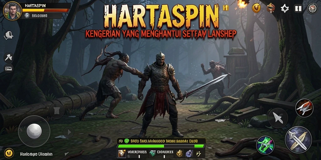 Tampilan gameplay HARTASPIN yang mencekam dan mendebarkan.