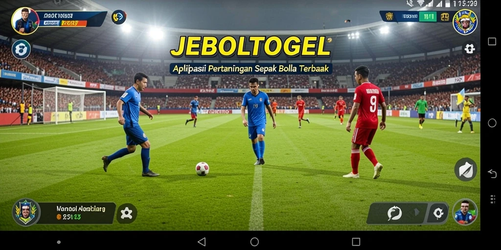Gambar gameplay JEBOLTOGEL dengan tampilan aksi sepak bola yang menegangkan.
