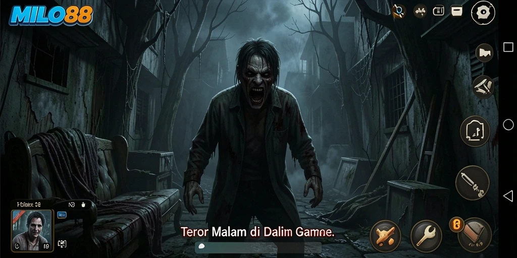 Gameplay seram dengan suasana mencekam dan monster menunggu.
