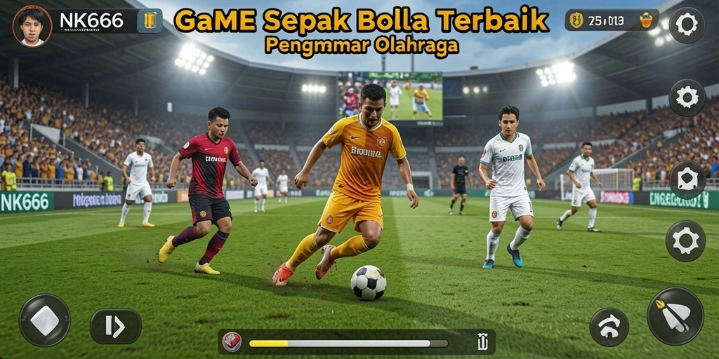 Tangkapan layar menunjukkan gameplay seru di lapangan sepak bola.