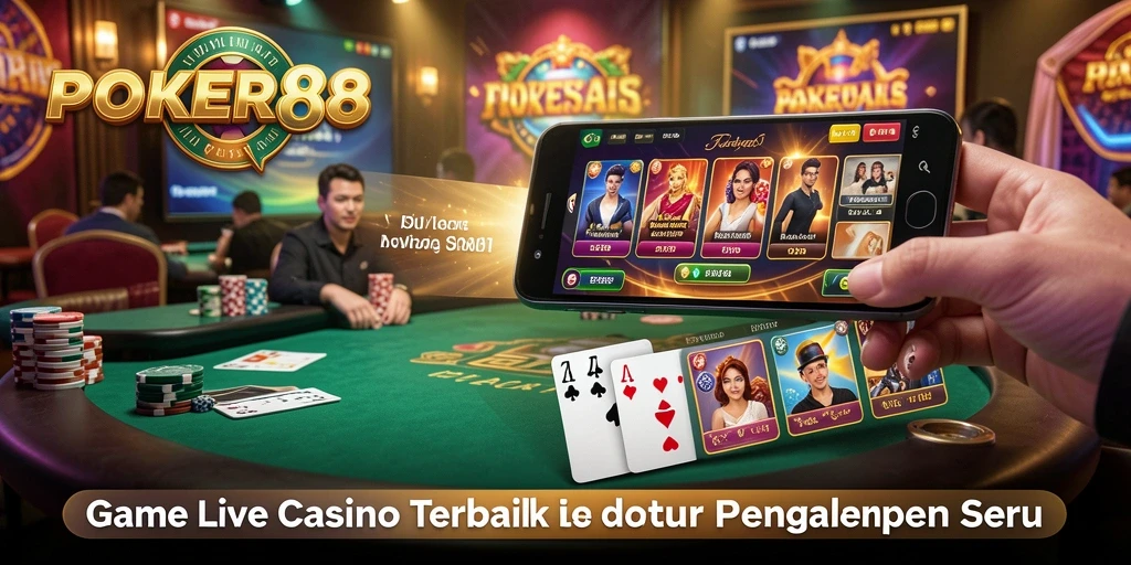 Gameplay seru di POKER88 menunjukkan dealer langsung dan interaksi pemain.