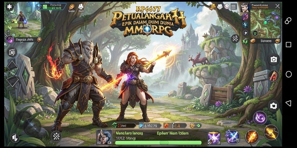 Screenshot gameplay RP6677 yang menampilkan pertempuran epik dalam MMORPG.
