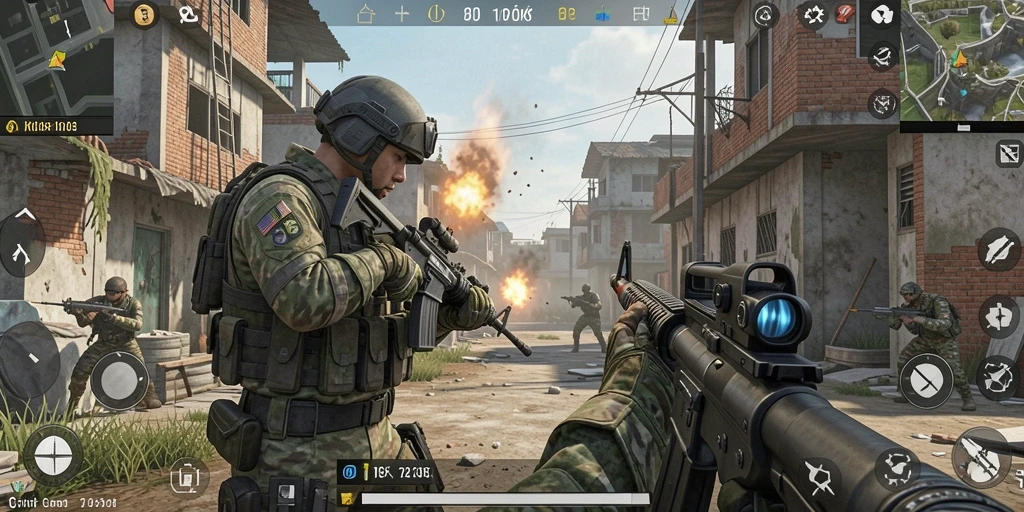 Tangkapan layar gameplay RPOK dengan aksi tembak-menembak yang seru.
